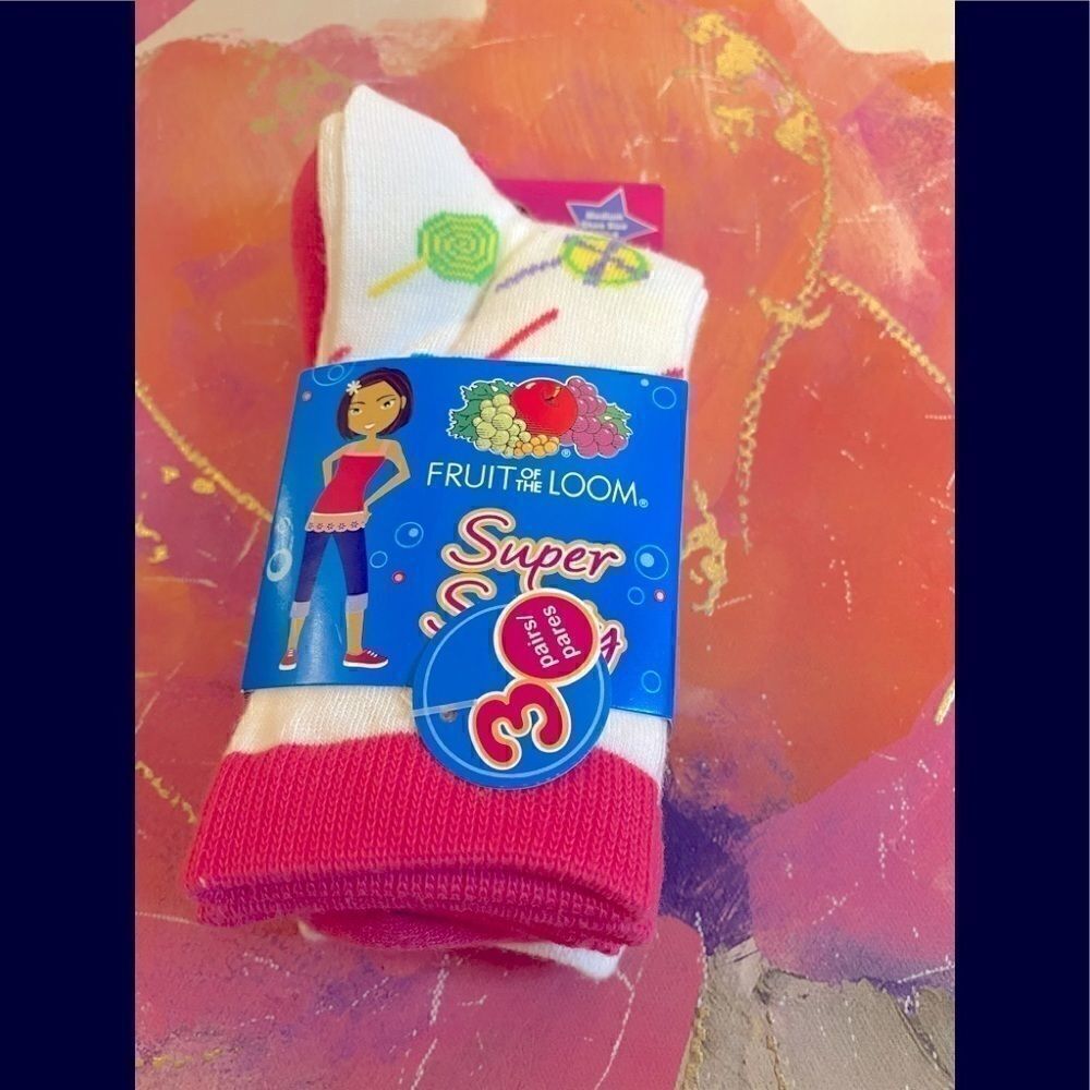 🎀Fruit Of The Loom 3 pairs Girls Socks 10 1/2-4